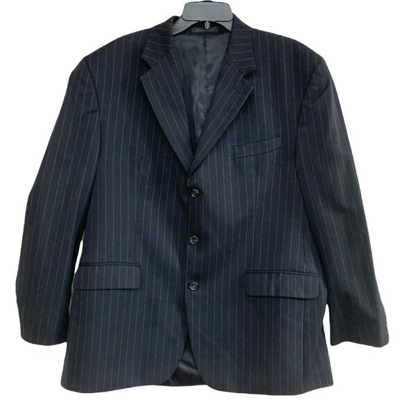 Chaps Blazer Pinstripe Sports Coat Wool Black White Striped Career Work Mens 44R - Picture 1 of 11